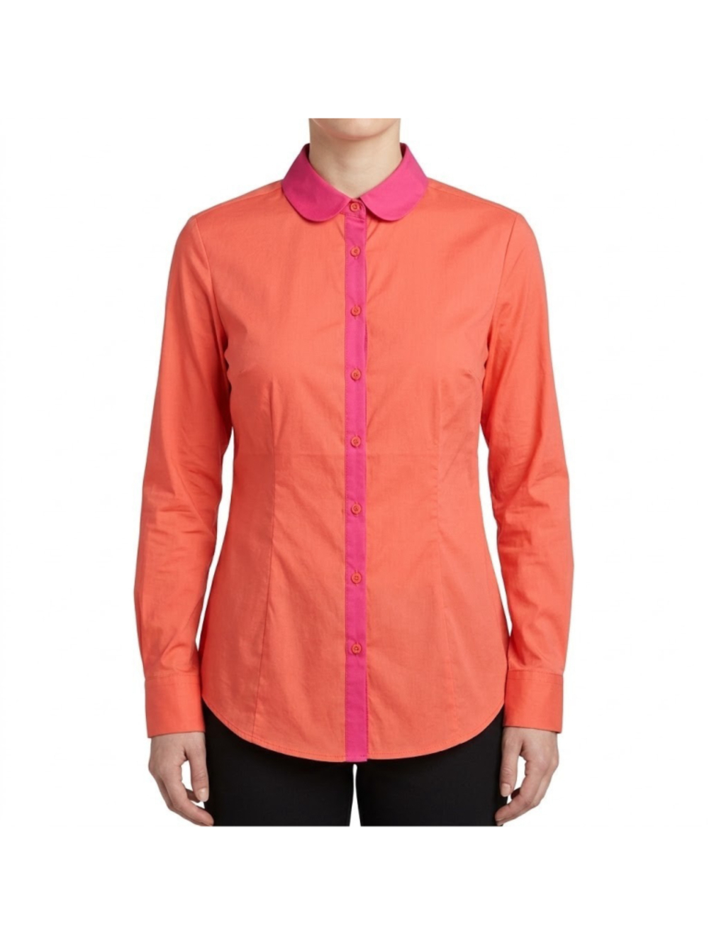 G2000 Women Long Sleeve Button Up Shirt Pink Collar Coral Pink Orange Blouse 32
